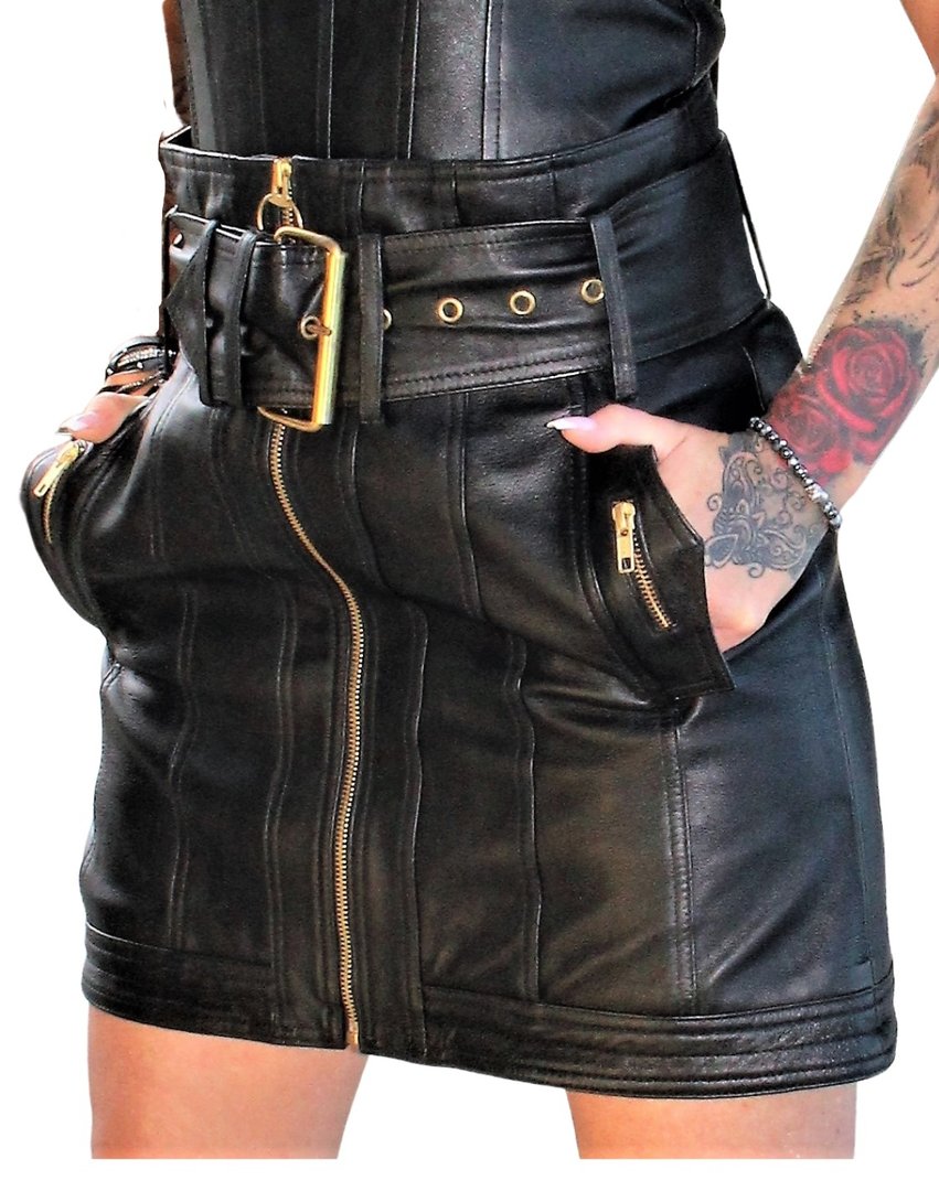 A-Style Lederrock in ECHT-Leder mit breitem Gürtel von Be Noble