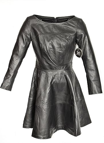 Be Noble Boston - Leder-Kleid als Teller-Kleid in ECHT-Leder schwarz (S) von Be Noble