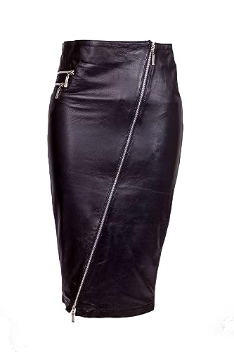 Be Noble Eleganter Lederrock Bleistiftrock mit hoher Taille aus ECHT Lammnappa mit Reißverschlüssen (as3, Alpha, s, Regular, Regular) von Be Noble