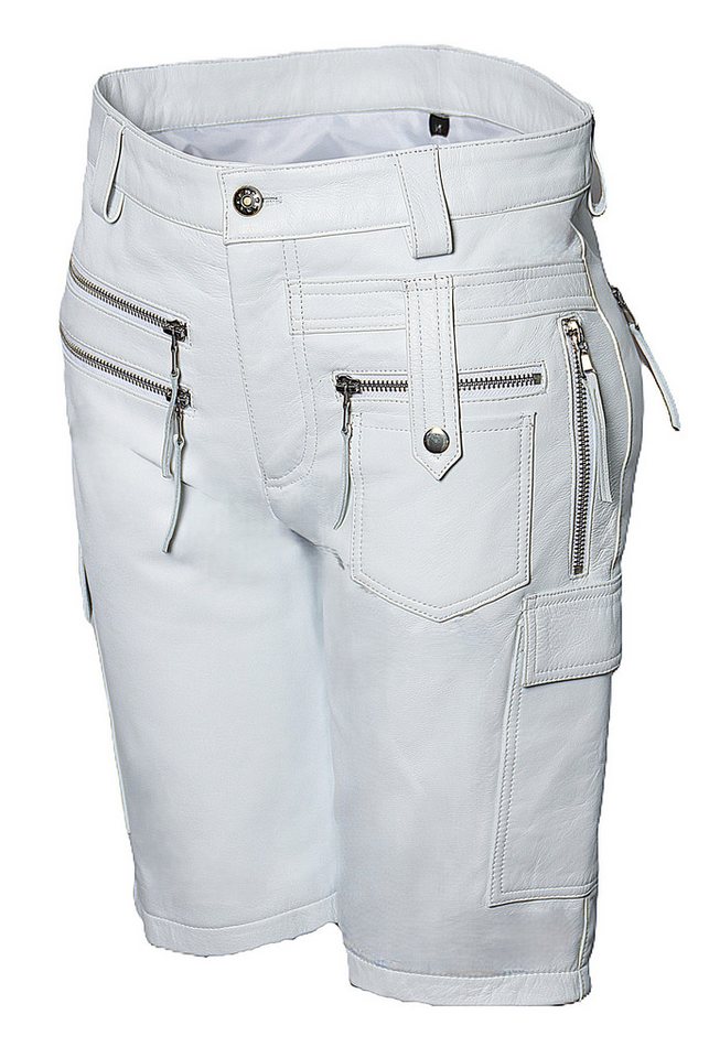 Be Noble Lederhose Casanova weiss Ledershorts mit vielen Cargotaschen und Reißverschlüssen in weiß von Be Noble