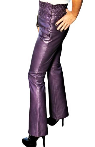 Be Noble Lederhose als Schlaghose aus ECHT Leder mit Hoher Taille (as3, Alpha, x_l, Regular, Long) von Be Noble