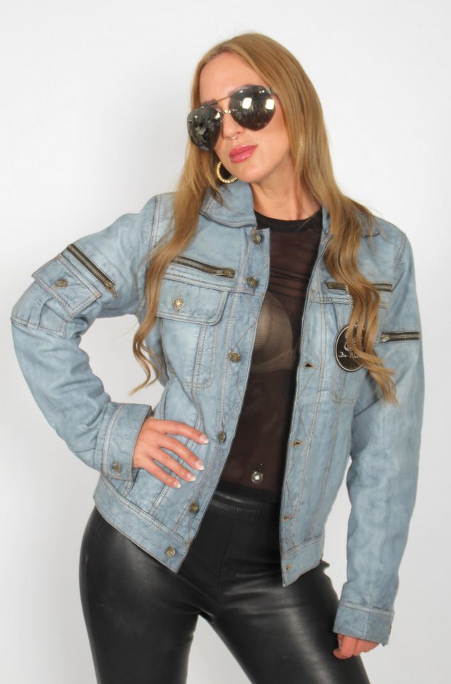 Be Noble Lederjacke Denver Vintage Damen Wunderschöne Used Look Lederjacke im Jeansstyle von Be Noble