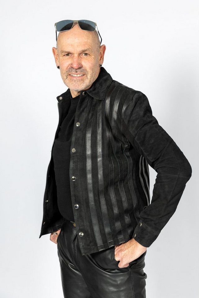 Be Noble Lederjacke Faro Edles tiefschwarzes Lederhemd mit Längsstreifen von Be Noble