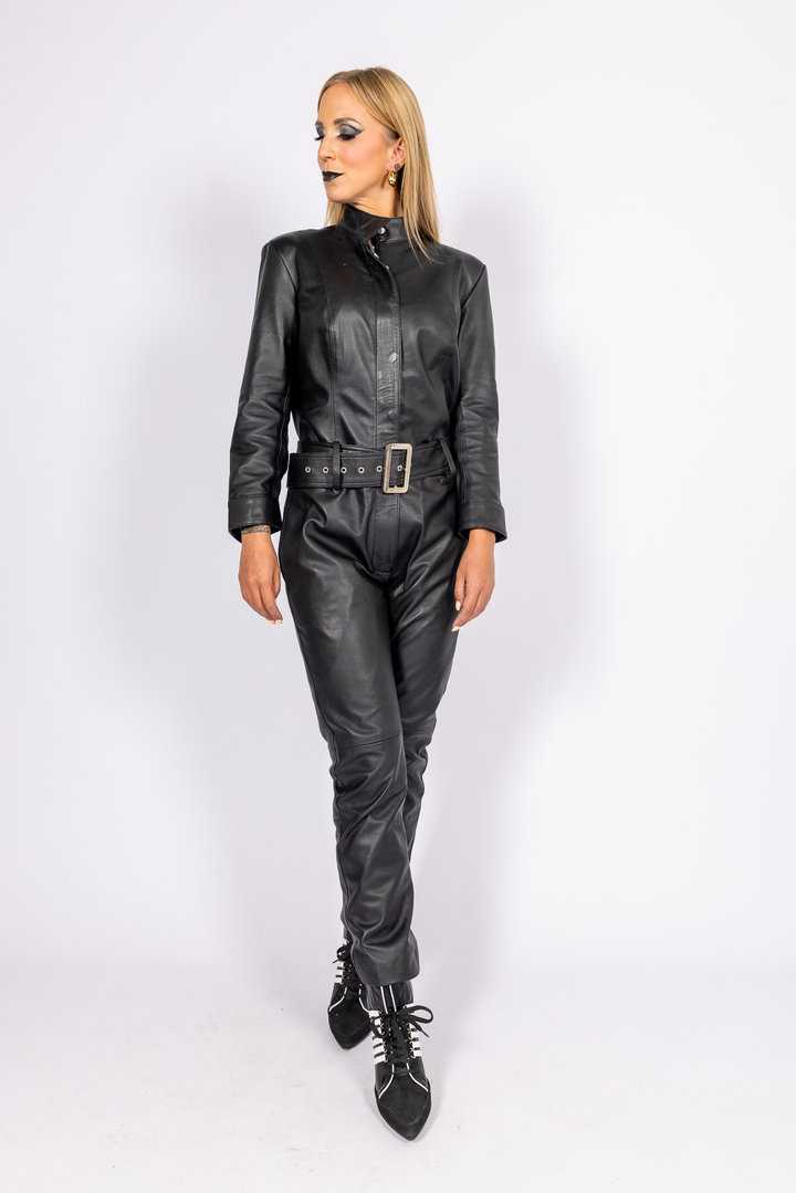 Leder-Jumpsuit Leder-Overall in elegant schwarz von Be Noble