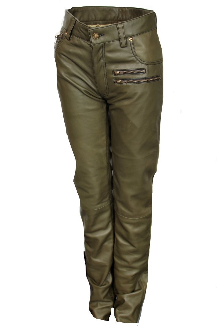 Lederhose Designerjeans in ECHT-Leder olive von Be Noble