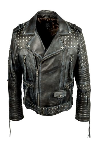 Lederjacke rockige Biker Jacke im Used Look mit Nieten von Be Noble