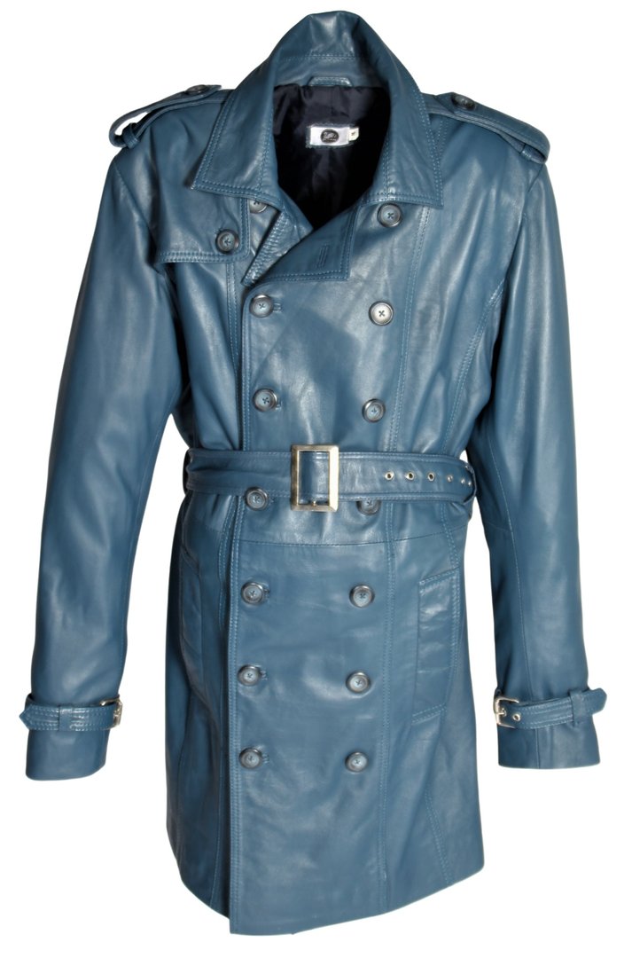 Trenchcoat als Echtleder Ledermantel blau für Herren von Be Noble