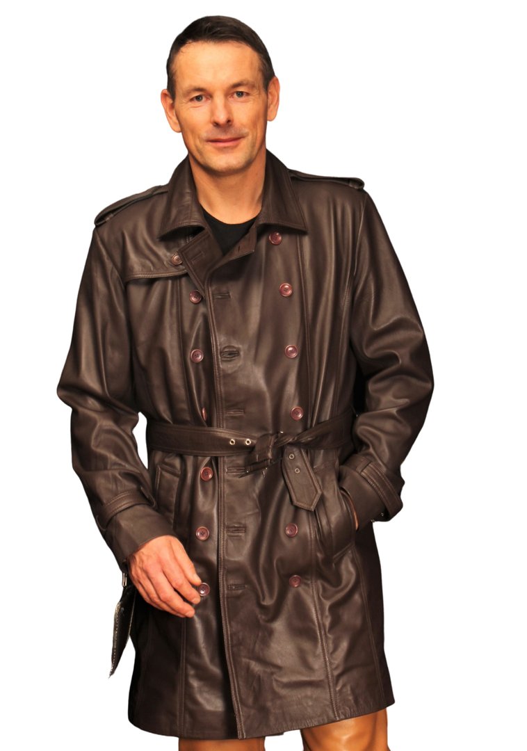 Trenchcoat als Echtleder Ledermantel dunkelbraun für Männer von Be Noble