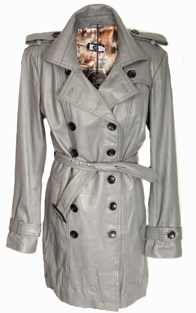 Trenchcoat als Echtleder Ledermantel in grau von Be Noble