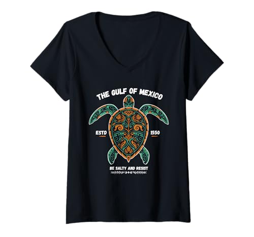Damen Schildkröte am Golf von Mexiko Sei salzig und widerstehe T-Shirt mit V-Ausschnitt Damen Schildkröte am Golf von Mexiko Sei salzig und widerstehe T-Shirt mit V-Ausschnitt von Be Salty and Resist Sea Turtle Gulf of Mexico Retr