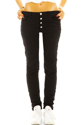 BE STYLED Low Rise Jeans, Low Waist Hose, hüftige Röhrenjeans, Skinny, Slim Fit Hüftjeans, mit Stretch, schwarz - Damen - j43L-1 (S) von BE STYLED