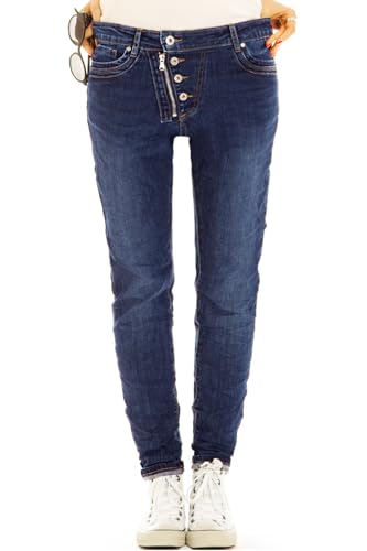 BE STYLED Slim Fit, Jeans Tapered Jeans mit schräger Knopfleiste und Reißverschluss - Damen - j8e-2 (L) von BE STYLED