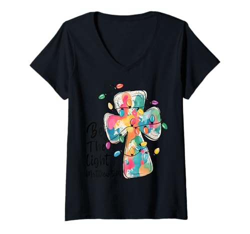 Damen Be The Light Matthäus 5:14 T-Shirt mit V-Ausschnitt Damen Be The Light Matthäus 5:14 T-Shirt mit V-Ausschnitt von Be The Light Matthew 5:14 Cross Scripture Gift