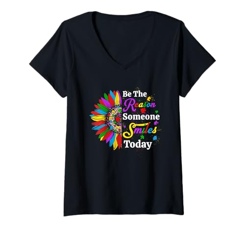 Damen Be The Reason Someone Smiles Today Sonnenblumen-Autismus T-Shirt mit V-Ausschnitt Damen Be The Reason Someone Smiles Today Sonnenblumen-Autismus T-Shirt mit V-Ausschnitt von Be The Reason Someone Smiles Today Autism