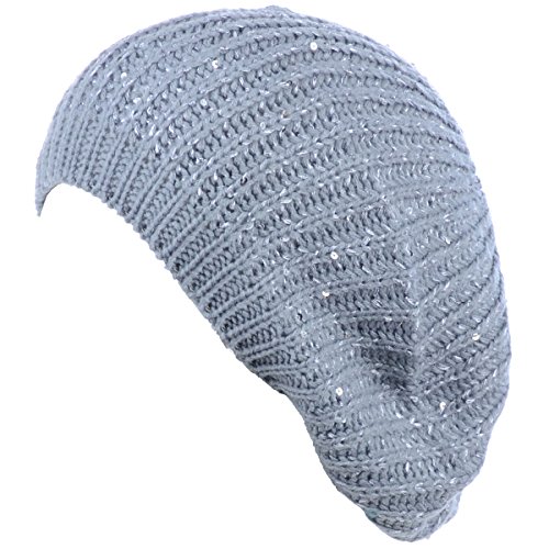 BYOS Damen Baskenmütze im französischen Stil mit Zopfmuster, Pailletten-/Holzknopf - Grau - Einheitsgröße von Be Your Own Style