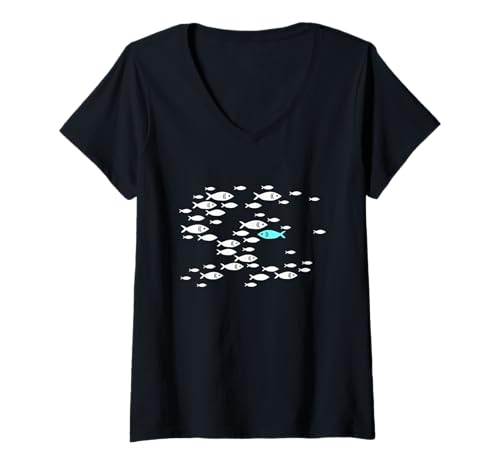 Damen Fische Schwimmen gegen die Strömung im Meer Tees für Männer und Frauen T-Shirt mit V-Ausschnitt von Be different to be unique swim against the current