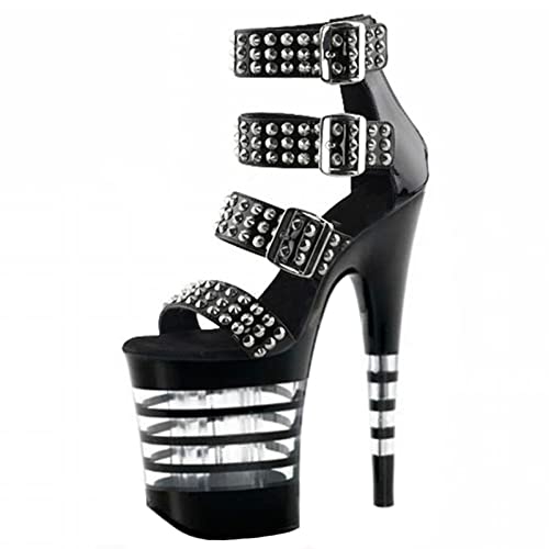 20CM Fashion Punk Rivet Plateau High Heels Sandalen Schwarz Knöchelriemen Pumps Sexy Stripper Club Pole Dance Party Schuhe Größe 34-46,Schwarz,38 EU von BeAUZQ