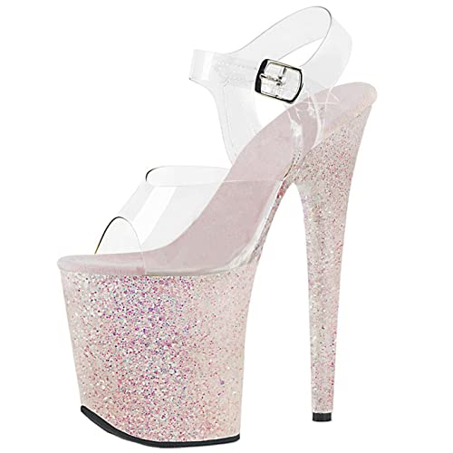 20CM Frauen Sexy Klare Sandalen Mode Gold Pailletten Plattform Stiletto High Heels Pumps Sexy Stripper Party Club Pole Dance Schuhe,Rosa,36 EU von BeAUZQ