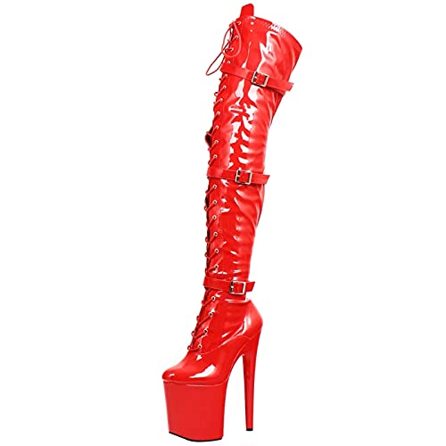 20CM Unisex Herren Damen Plateau High Heels Overknee Stiefel Sexy Stripper Party Club Pole Dancing Spitz Oberschenkel Hohe Stiefel Schuhe Große Größe,Rot,41 EU von BeAUZQ