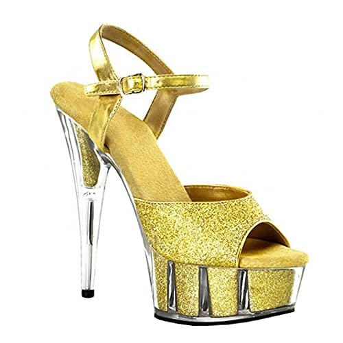 BeAUZQ 15CM Damenmode Pailletten Kristall Plateau High Heels Sandalen Pumps Sexy Stripper Club Party Kleid Schuhe Größe 34-46EU,Gold,46 EU von BeAUZQ