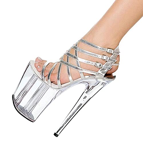 BeAUZQ 20 cm Damen Sexy High Heel Römischen Stil Gladiator Knöchelriemen Offene Spitze Stiletto-Absatz Plateau Sandalen Party Club Abendkleid Formale Schuhe Größe 35-46,Silber,39 von BeAUZQ