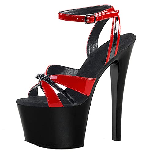 BeAUZQ Damen 17 Stiletto Open Toe Sandalen Plateau High Heel Pumps Unisex Herren Damen Sexy Stripper Club Pole Dancing Schuhe Größe 34-45,Rot,43 EU von BeAUZQ