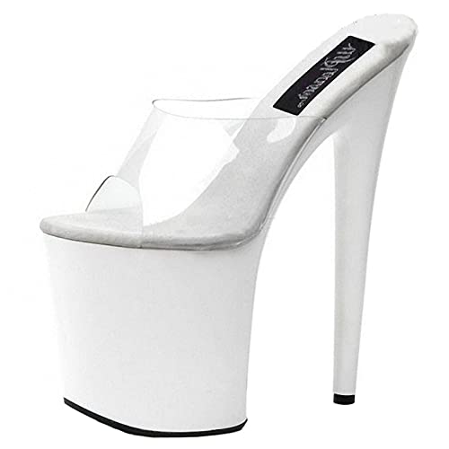 Damen sexy Peep Toe Sandalen High Heel 20CM Stiletto Pantoletten Transparente Plateau Pumps Sexy Stripper Club Pole Dancing Party Schuhe Größe 35-46,Weiß,36 EU von BeAUZQ