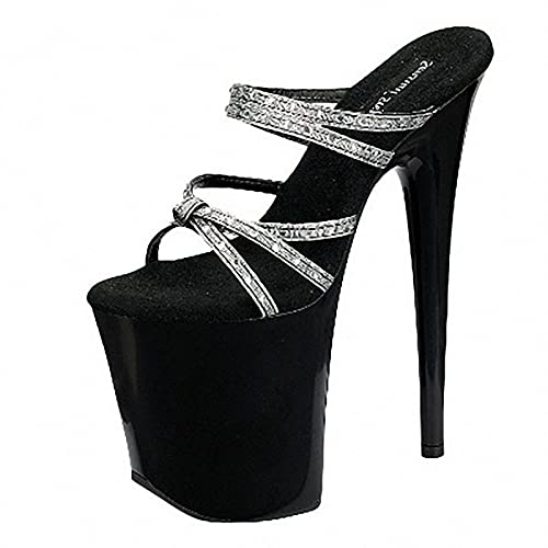 BeAUZQ Damenmode Strass Plateau High Heel Sandalen Römischer Stil Stiletto High Heels Pantoletten Sexy Nachtclub Party Abendkleid Pumps Schuhe,Schwarz,35 EU von BeAUZQ