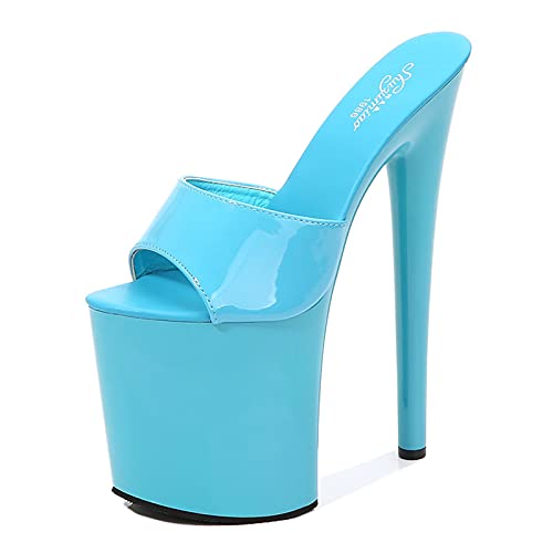 Damen 20CM Stiletto High Heel Plateau Sandalen Party Club Sexy Stripperin Pole Dance High Heels Plus Größe Unisex,Blau,35 EU von BeAUZQ