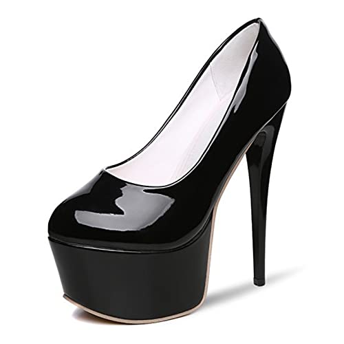 BeAUZQ Damen Runde Zehe Stiletto High Heel Plateau Sandalen Pumps Sexy Stripper Club Pole Dance Party Kleid High Heel Größe 34-48,Schwarz,41 EU von BeAUZQ