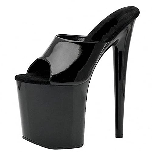 Damen Sandalen High Heel 20CM Stiletto Pantoletten Modisch moderner Stil Pumps Sexy Stripper Club Pole Dancing Party Schuhe Größe 35-46,Schwarz,38 EU von BeAUZQ