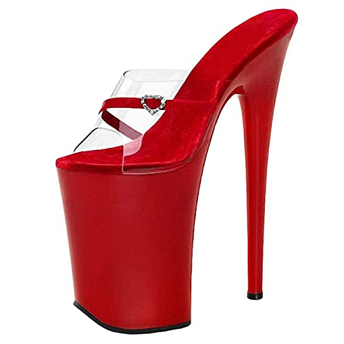 Damen Sexy Rot Peep Toe Sandalen High Heel 20CM Stiletto Pantoletten Pumps Sexy Stripper Club Pole Dancing Party Schuhe Größe 34-46,Rot,35 EU von BeAUZQ