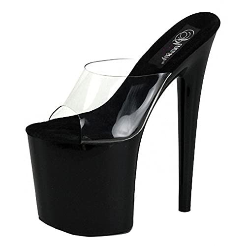 Damen sexy Peep Toe Sandalen High Heel 20CM Stiletto Pantoletten Transparente Plateau Pumps Sexy Stripper Club Pole Dancing Party Schuhe Größe 35-46,Schwarz,37 EU von BeAUZQ