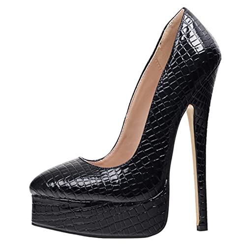 Damenmode Schwarze Pumps 18CM Stiletto Spitz High Heels Fetisch High Heels Sexy Stripper Club Hochzeit Kleid Schuhe Übergröße 36-46,Schwarz,43 EU von BeAUZQ