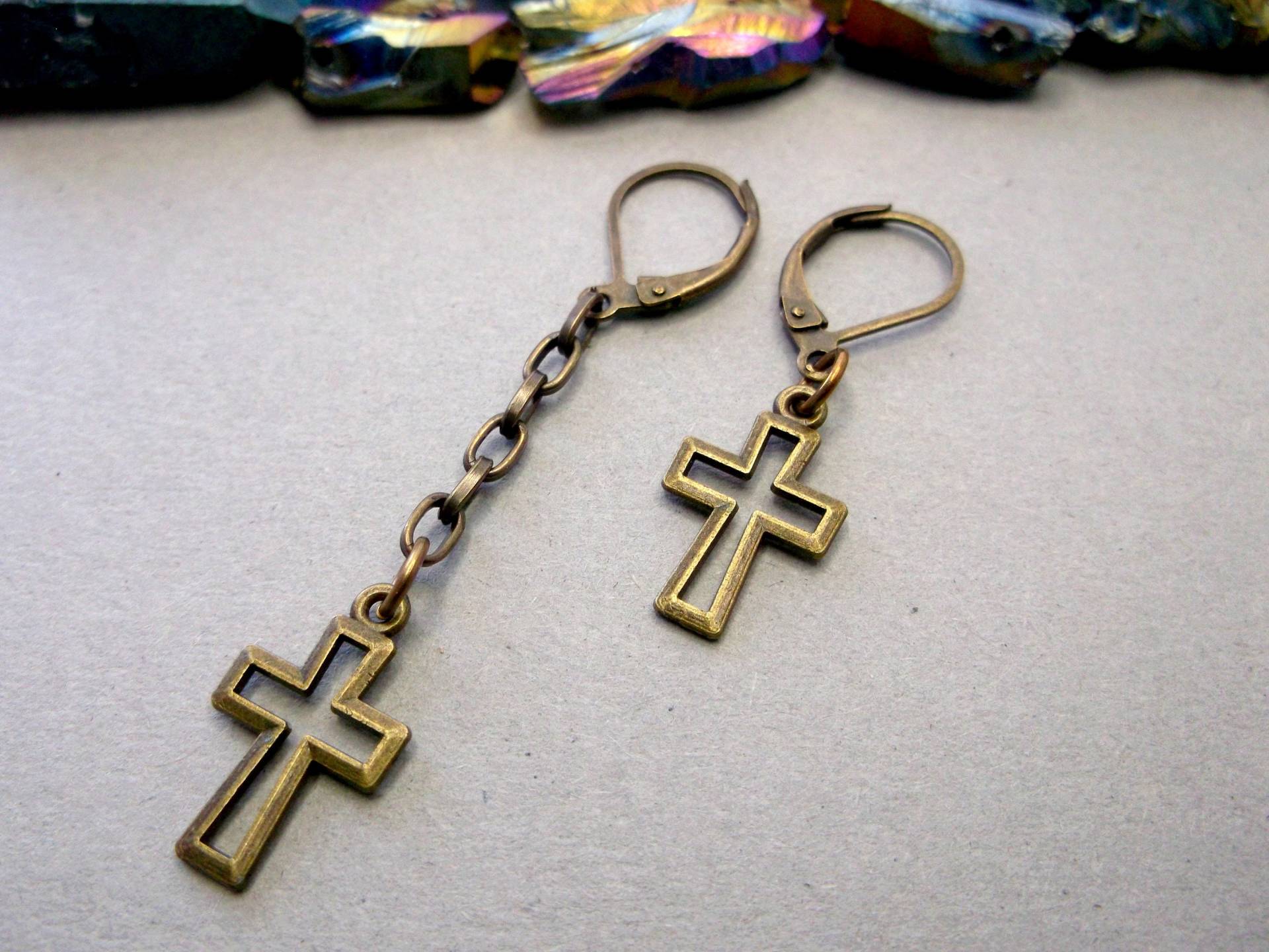 Kreuz Ohrhänger Aus Messing Religiöser Gothic Schmuck von BeAliter