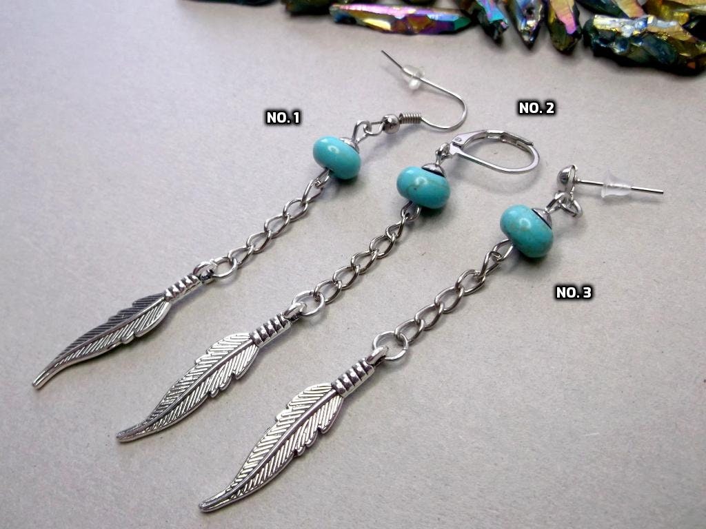 Langer Feder Ohrring Türkis Perle, Tibetsilber Anhänger von BeAliter