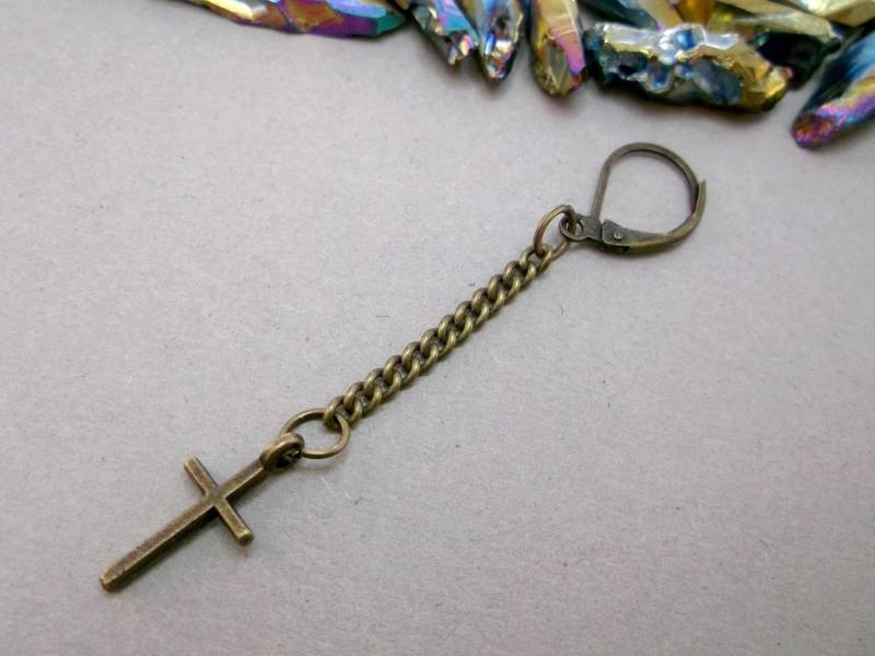 Messing Kreuz Ohrring Bronze Kette, Spiritueller Schmuck Messing Kreuz Ohrring Bronze Kette, Spiritueller Schmuck von BeAliter