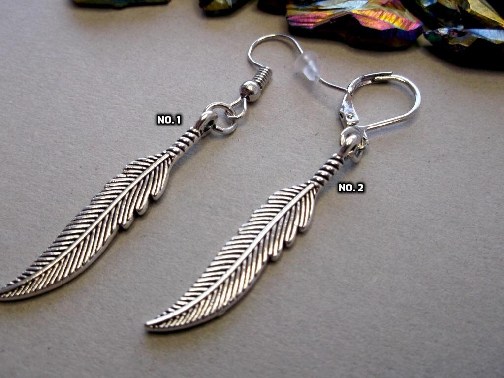 Silber Feder Ohrring Edelstahl Ohrhaken, Unisex Gothic Schmuck von BeAliter