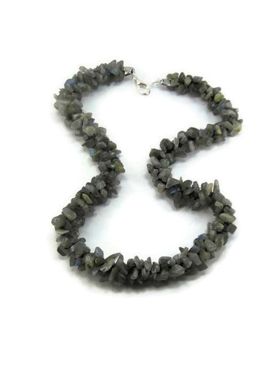 Labradorit-statement-Kette - Perlenkette Kumihimo Grau Labradorit Klobige Perlen Edelstein Halskette von BeBeautifulDesigns