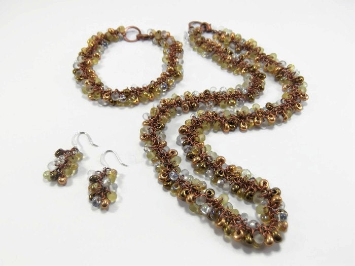 Perlenkette Kupfer Collier-Set - Gelb Und Perlen Chainmaille von BeBeautifulDesigns