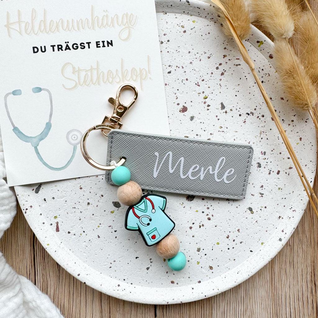 Kleines Abschiedsgeschenk Für Die Beste Pflegerin - Krankenschwester | Personalisierter Schlüsselanhänger Lederlook Mit Karte Im Set Türkis von BeBonnieShop