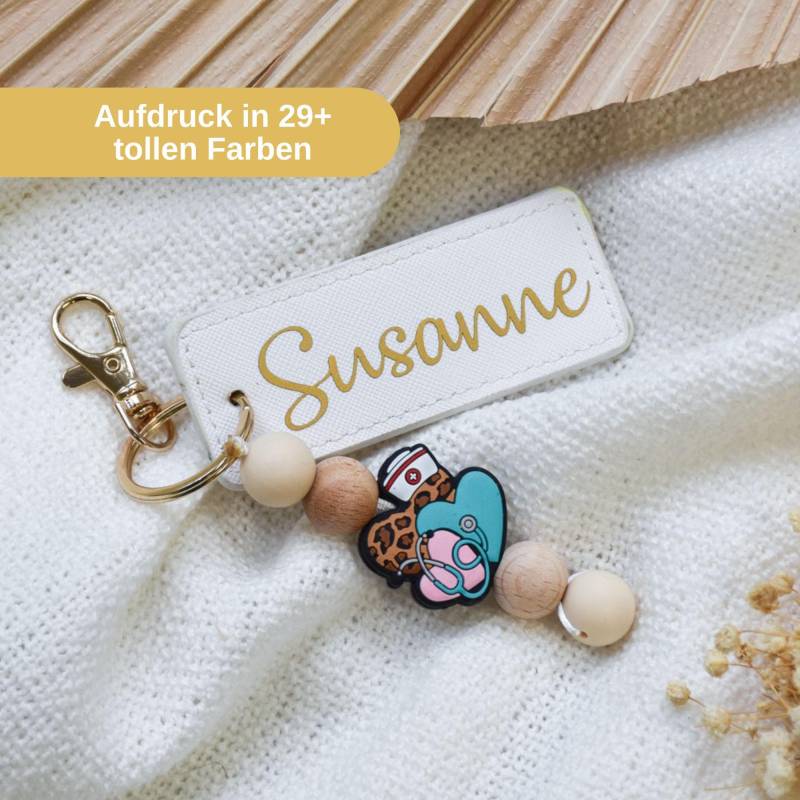 Kleines Abschiedsgeschenk Für Die Beste Pflegerin Oder Krankenschwester | Personalisierter Schlüsselanhänger Im Lederlook Mit Perlenanhänger von BeBonnieShop