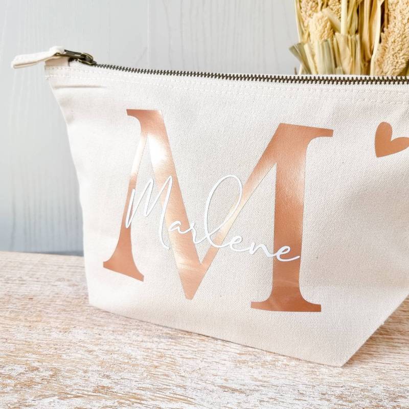 Personalisierte Tasche Aus Canvas-Baumwolle| Buchstabe Und Namen | Kosmetiktasche Mit Initialien Kulturbeutel Damen Kulturtasche von BeBonnieShop