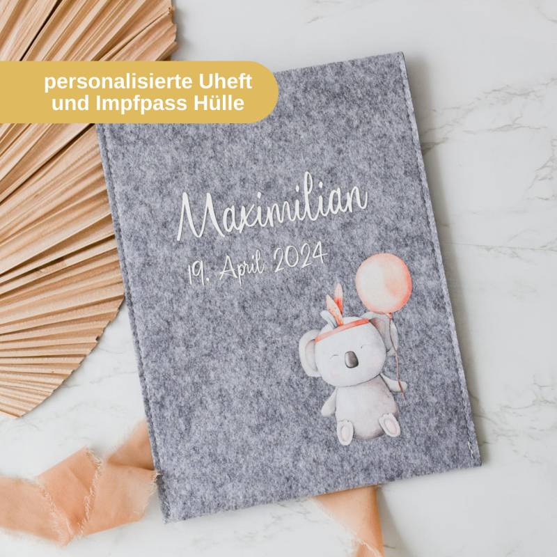U-Heft Hülle Aus Filz Mit Namen Und Datum | Kleiner Koala Untersuchungsheft Umschlag Uhefthülle Personalisiert Für Junge Oder Mädchen von BeBonnieShop