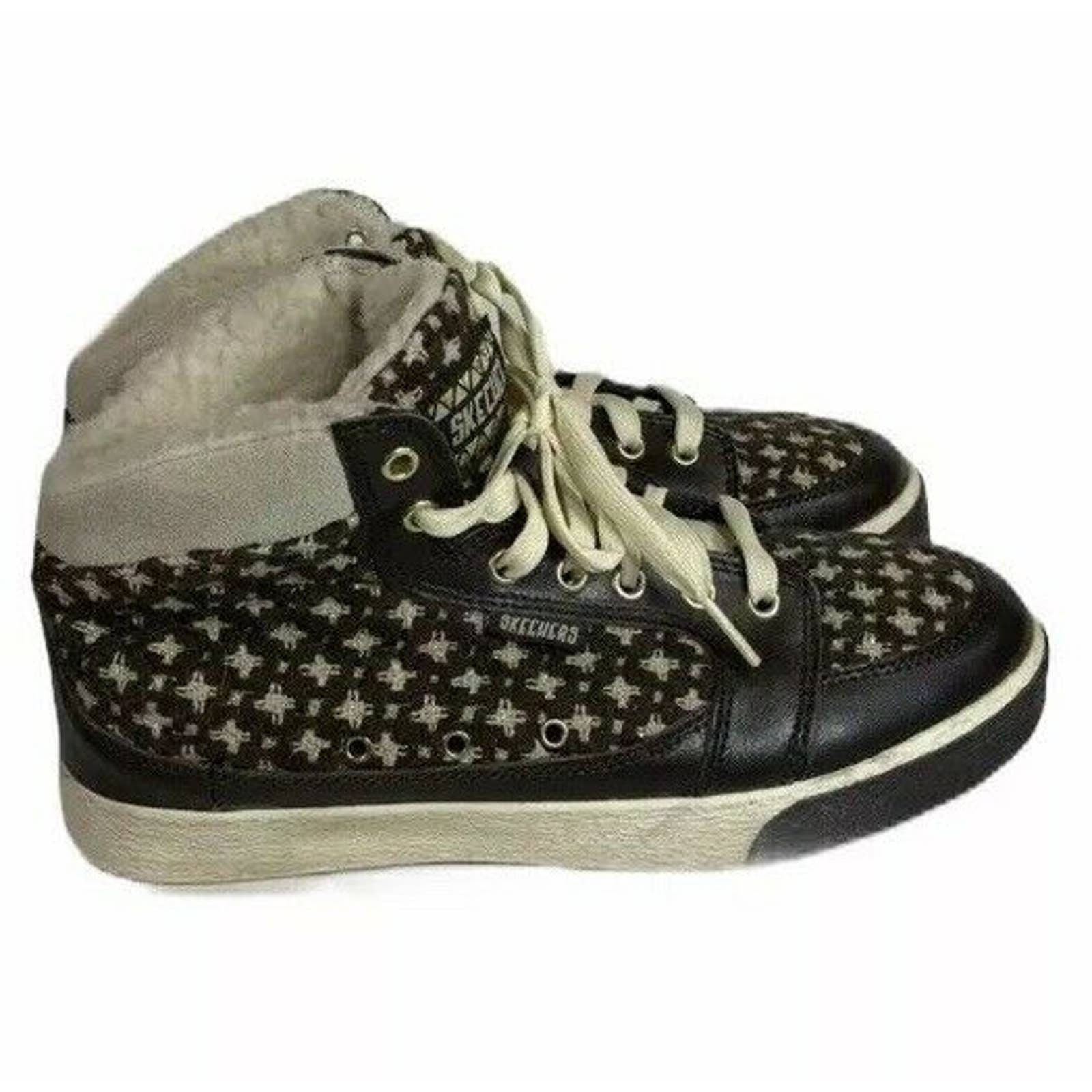Skechers Damen Braun Gold Kariertes Leder Sherpa Gefüttert High-Top Sneakers Gr. 6, 5 Skechers Damen Braun Gold Kariertes Leder Sherpa Gefüttert High-Top Sneakers Gr. 6, 5 von BeCharmedByWendy