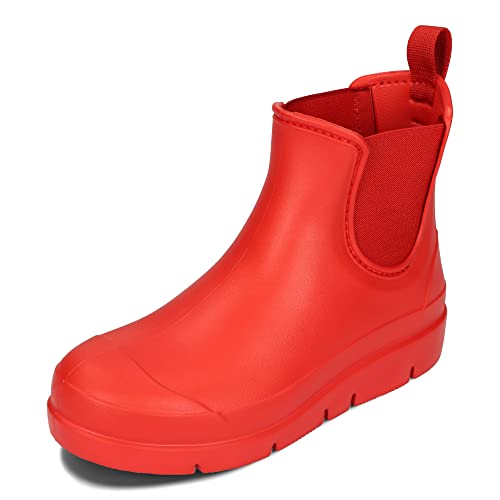 BeComfy Damen EVA Stiefel Kurze Regenstiefel Blumen Chelsea-Stiefel (Rot, numeric_39) von BeComfy