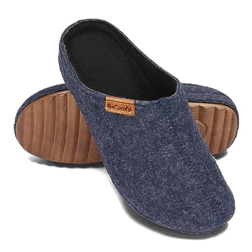 BeComfy Damen Filzpantoffeln mit Rutschfesten Sohle Hausschuh Filz Warme Pantoffeln Clogs Grau Schwarz 36-41 EU (Marineblau, eu_footwear_size_system, adult, numeric, medium, numeric_37) von BeComfy