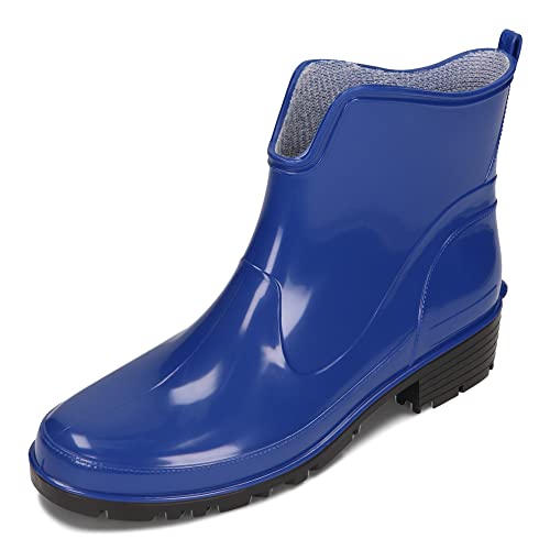 BeComfy Damen Gummistiefel PVC Knöchel Kurze Regenstiefel Outdoor Wasserdicht Schwarz Marineblau (Blau, numeric_37) von BeComfy