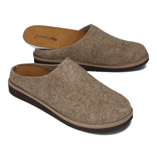 BeComfy Damen Herren Hausschuhe aus Natürlicher Wollfilz mit Leder-Innensohle und EVA-Memory-Schaum Superweiche Sohle Unisex 36-46 EU (Beige, EU Schuhgrößensystem, Erwachsene, Numerisch, M, 39) von BeComfy