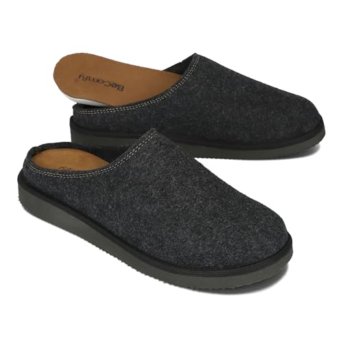 BeComfy Damen Herren Hausschuhe aus Natürlicher Wollfilz mit Leder-Innensohle und EVA-Memory-Schaum Superweiche Sohle Unisex 36-46 EU (Graphit, EU Schuhgrößensystem, Erwachsene, Numerisch, M, 46) von BeComfy